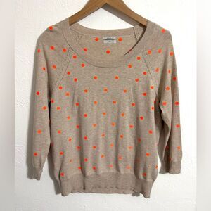 Madewell Tan Sweater with Orange Polka Dots